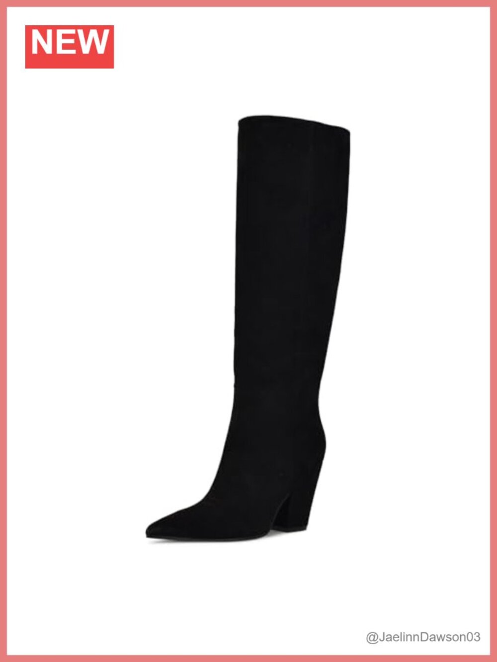 Suede Knee High Block Heel Boots with Pointy Toe Side Zip
